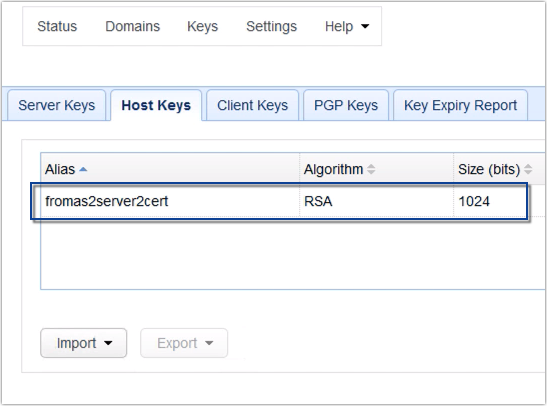 newly imported public key in host keys-1